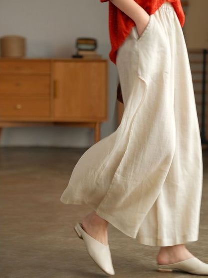 High-quality Leisure Hemp Hemp Wide Leg Pants For Women Nine Points