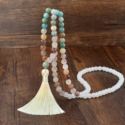 🪷 THE BOHO SPIRIT: 108 Natural Stone Tassel Mala