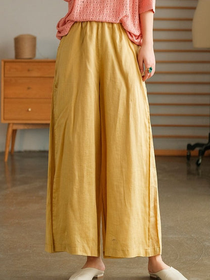 High-quality Leisure Hemp Hemp Wide Leg Pants For Women Nine Points