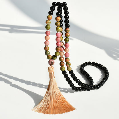 🪷 THE BOHO SPIRIT: 108 Natural Stone Tassel Mala
