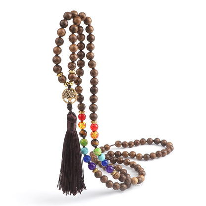 🌳 THE LUCKY TREE: 108 Bead Natural Stone Tassel Mala; Tree of Life