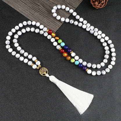 🌳 THE LUCKY TREE: 108 Bead Natural Stone Tassel Mala; Tree of Life