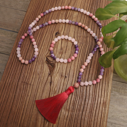 New 108 Crystal Amethyst Long Tassel Necklace