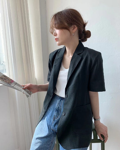 Women's Cotton And Linen Short Sleeve Jacket Loose Casual Top