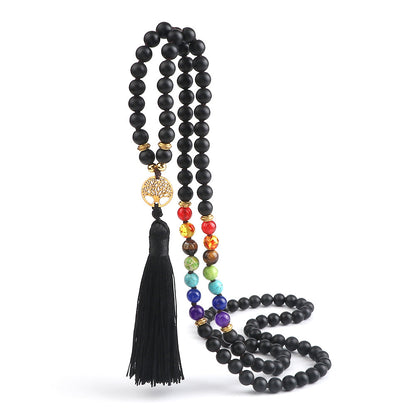 🌳 THE LUCKY TREE: 108 Bead Natural Stone Tassel Mala; Tree of Life