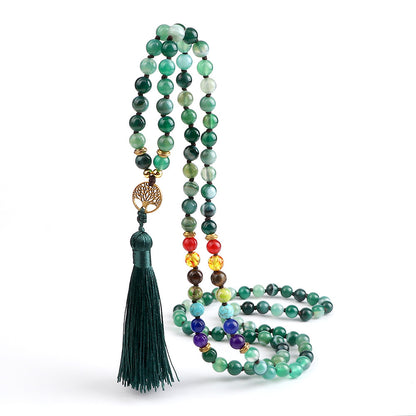 🌳 THE LUCKY TREE: 108 Bead Natural Stone Tassel Mala; Tree of Life