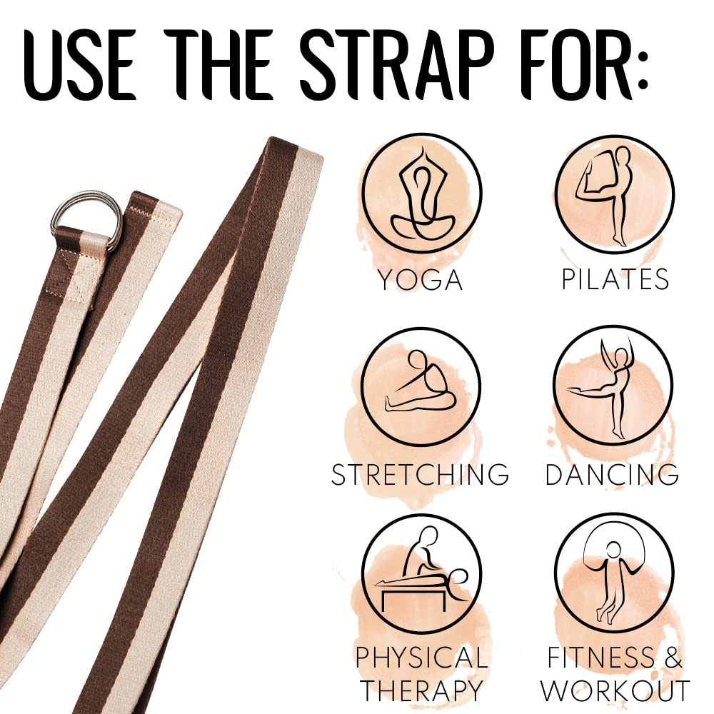 TECEUM Yoga Strap & Mat Strap – 2 IN 1 – Cotton – 6 ft 8 ft 10 ft (30+ colors) – Adjustable Non-Slip Belt for Yoga, Pilates, Stretching, Physical Therapy, Fitness & Home Workout – For Carrying Mats