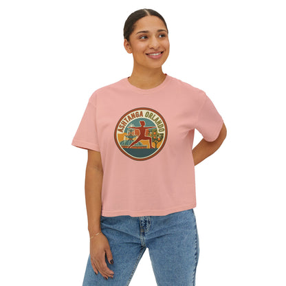 Boxy Tee — Retro 'Kinsta Orlando' Surf & Skate Badge