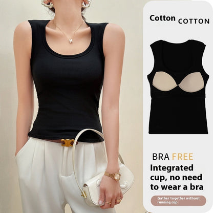 Women's Pure Cotton With Chest Pad Sling Small Tank Top Top