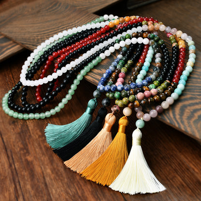 🪷 THE BOHO SPIRIT: 108 Natural Stone Tassel Mala