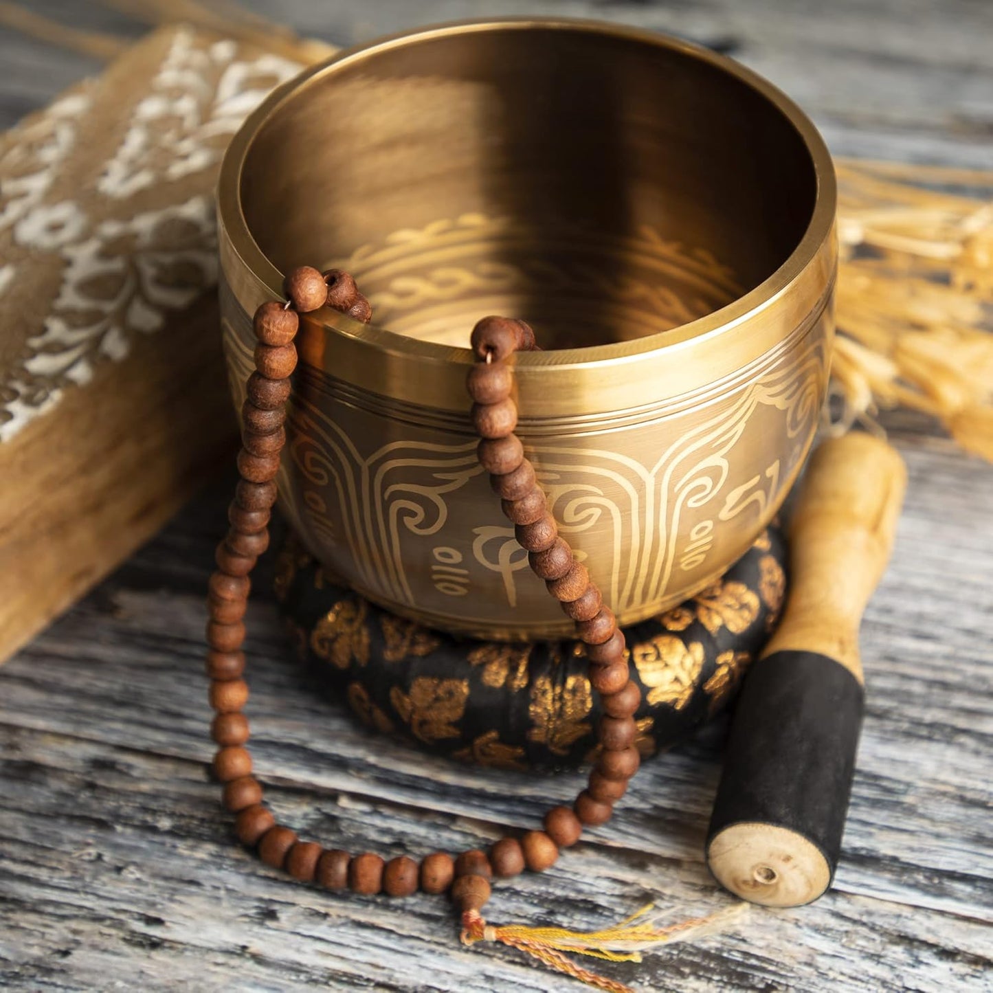 Meditative Deep Singing Bowl with Mallet and Cushion - Tibetan Sound Bowls for Energy Healing, Mindfulness, Grounding, Zen, Meditation - Exquisite, Unique Home Decor and Gift Sets, 1693