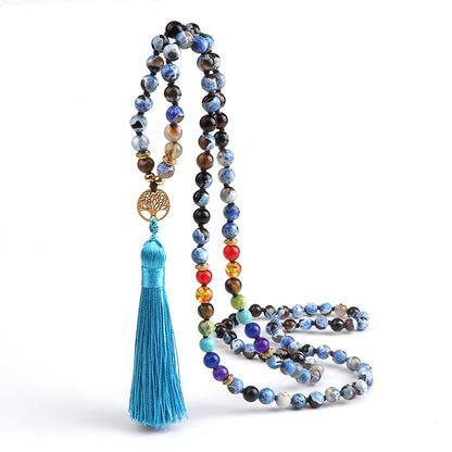 🌳 THE LUCKY TREE: 108 Bead Natural Stone Tassel Mala; Tree of Life