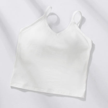 U Back Gathered Cotton Cropped Tank Top Women's Base Ride Chest Wrap Underwear Integrated Fixed Cup Wireless Spaghetti-strap Tube Top