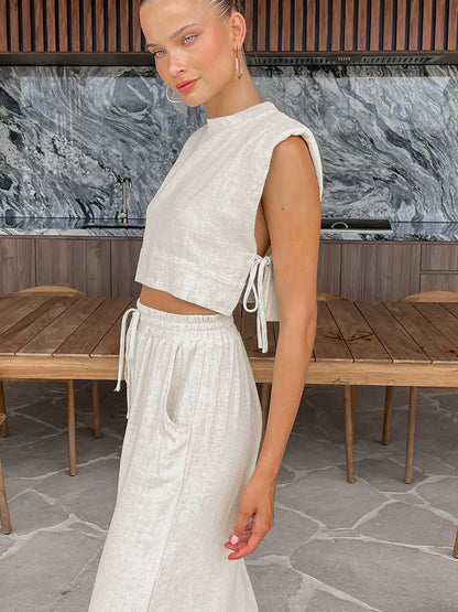 Sleeveless Blouse And Trousers Two-piece Casual Fashion Cotton Hemp Suit Women's Wear