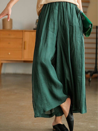 High-quality Leisure Hemp Hemp Wide Leg Pants For Women Nine Points
