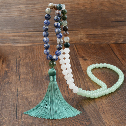 🪷 THE BOHO SPIRIT: 108 Natural Stone Tassel Mala