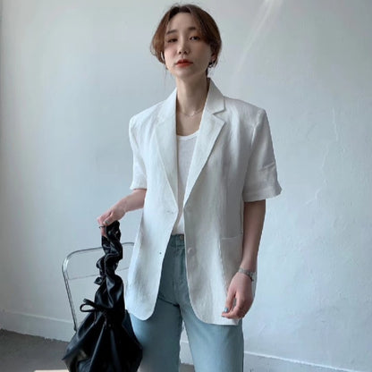 Women's Cotton And Linen Short Sleeve Jacket Loose Casual Top