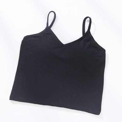 U Back Gathered Cotton Cropped Tank Top Women's Base Ride Chest Wrap Underwear Integrated Fixed Cup Wireless Spaghetti-strap Tube Top