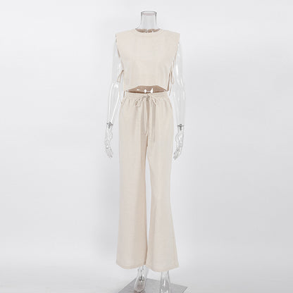 Sleeveless Blouse And Trousers Two-piece Casual Fashion Cotton Hemp Suit Women's Wear