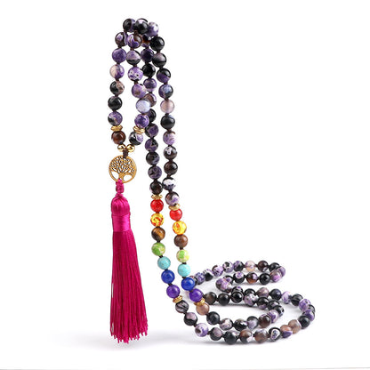 🌳 THE LUCKY TREE: 108 Bead Natural Stone Tassel Mala; Tree of Life