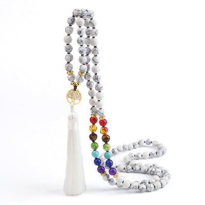 🌳 THE LUCKY TREE: 108 Bead Natural Stone Tassel Mala; Tree of Life