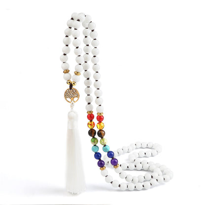 🌳 THE LUCKY TREE: 108 Bead Natural Stone Tassel Mala; Tree of Life