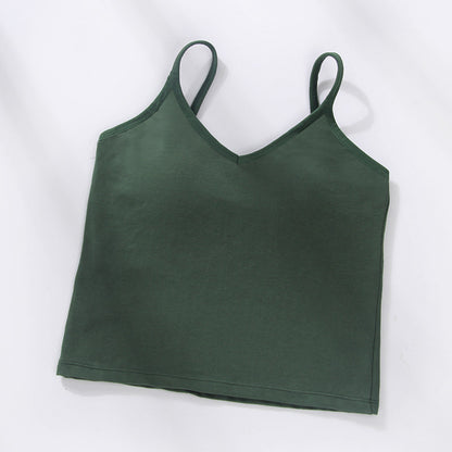 U Back Gathered Cotton Cropped Tank Top Women's Base Ride Chest Wrap Underwear Integrated Fixed Cup Wireless Spaghetti-strap Tube Top