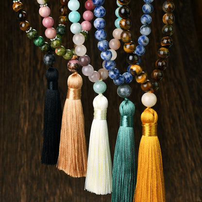 🪷 THE BOHO SPIRIT: 108 Natural Stone Tassel Mala