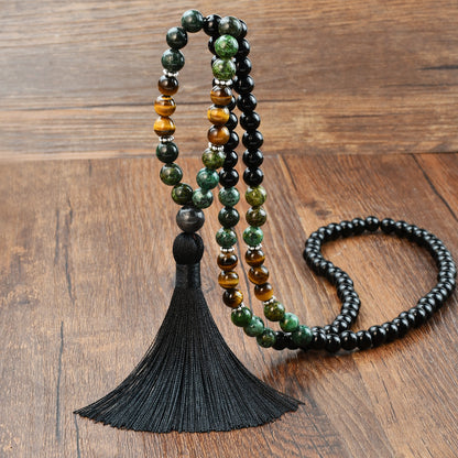 🪷 THE BOHO SPIRIT: 108 Natural Stone Tassel Mala