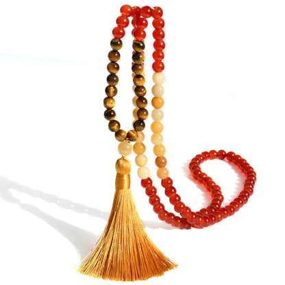 🪷 THE BOHO SPIRIT: 108 Natural Stone Tassel Mala