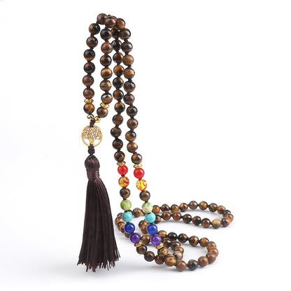 🌳 THE LUCKY TREE: 108 Bead Natural Stone Tassel Mala; Tree of Life