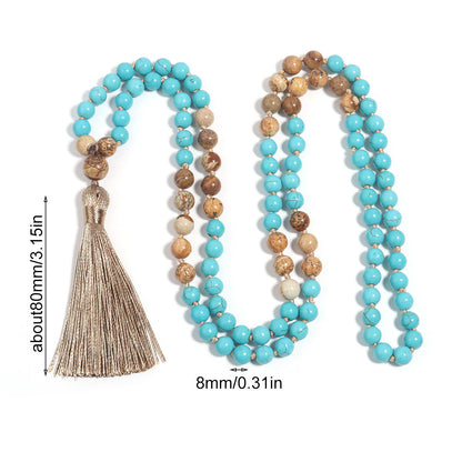 🎨 THE ARTIST'S MALA: Vintage "Blue Pine" Painted Stone Necklace
