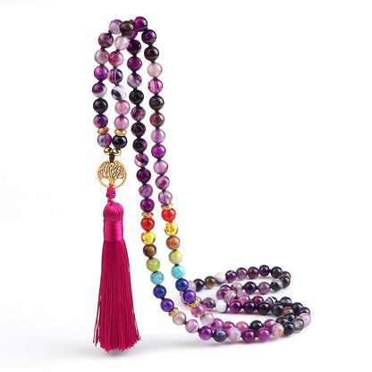 🌳 THE LUCKY TREE: 108 Bead Natural Stone Tassel Mala; Tree of Life