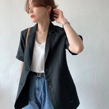 Women's Cotton And Linen Short Sleeve Jacket Loose Casual Top