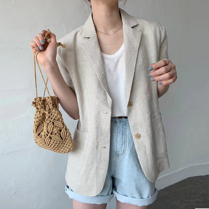 Women's Cotton And Linen Short Sleeve Jacket Loose Casual Top