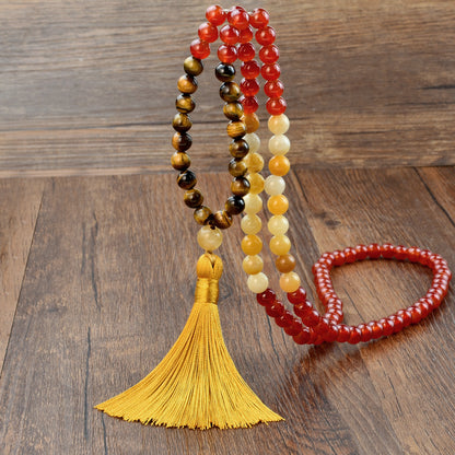 🪷 THE BOHO SPIRIT: 108 Natural Stone Tassel Mala