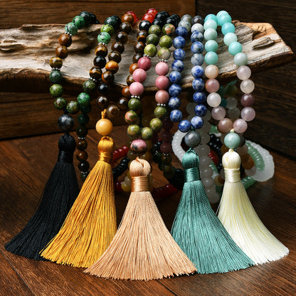 🪷 THE BOHO SPIRIT: 108 Natural Stone Tassel Mala