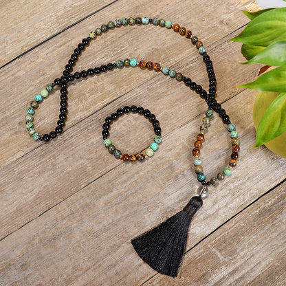 🧘🏽 Zen Harmony: 108-Bead Natural Stone Necklace & Bracelet Set